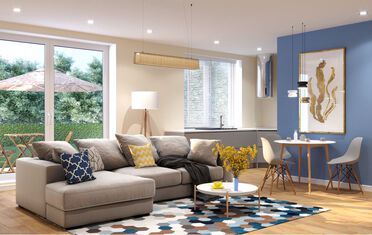 Möbliertes Wohnzimmer im Erdgeschoss